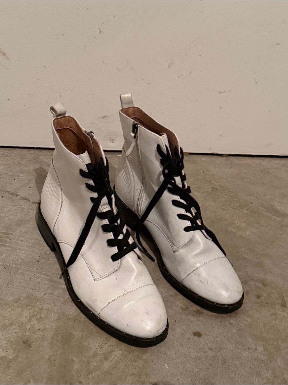 Halogen White Leather Combat Boots with Black Laces